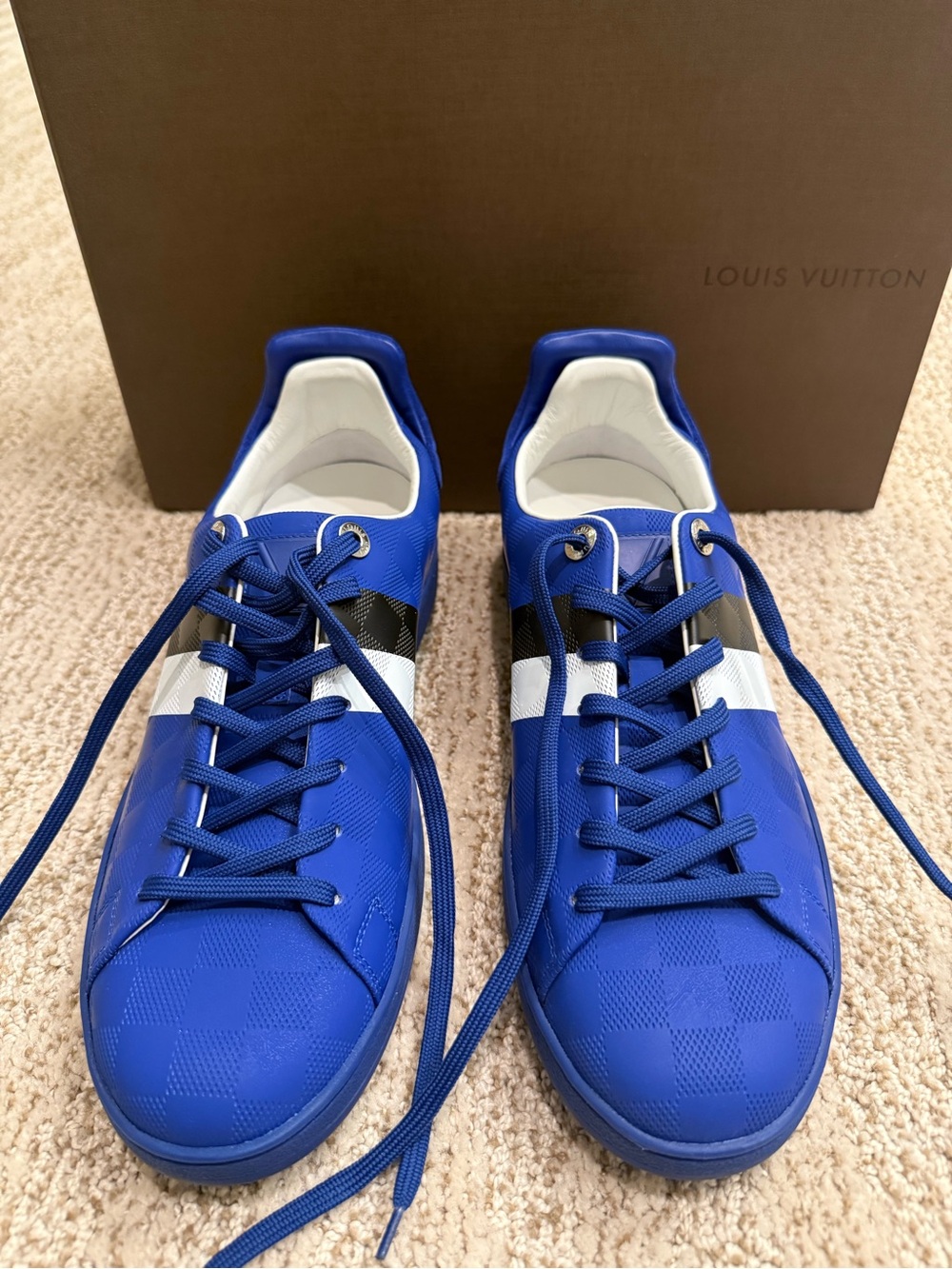 Louis Vuitton Royal Blue Low-Top Sneakers with White Stripe